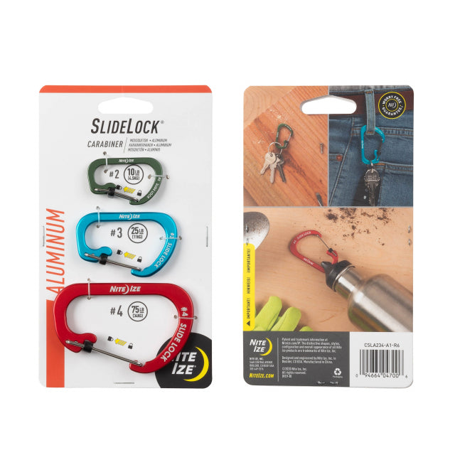 Nite Ize Slidelock Carabiner Aluminum Combo - 3 Pack Assorted
