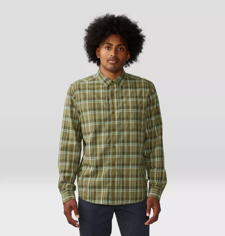 Mountain Hardwear Mens Big Cottonwood Long Sleeve Shirt Combat Green Trailhead Plaid