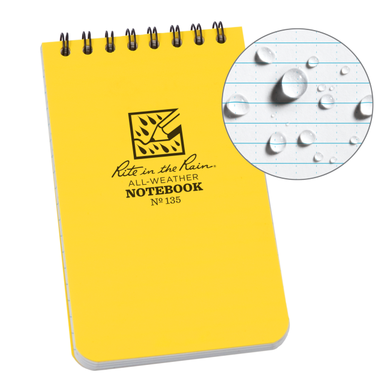 Rite In The Rain Weatherproof Top Spiral Notebook, 3" x 5", Yellow Cover, Universal Pattern (No. 135) Yellow