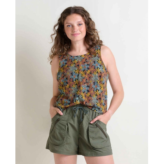 Toad&co Sunkissed Button Back Tank Black Floral Dot Print