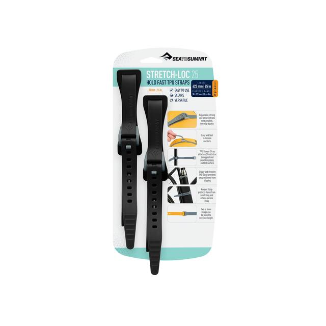 Sea To Summit Stretch-loc Tpu Straps 25: 625 Mm (25") X 20 Mm (3/4") - 2 Pack Black