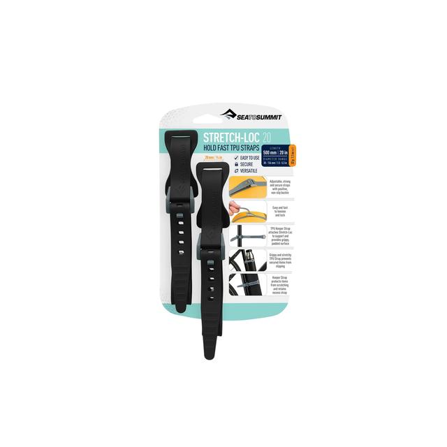 Sea To Summit Stretch-loc Tpu Straps 20: 500 Mm (20") X 20 Mm (3/4") - 2 Pack Black