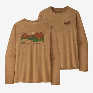 Patagonia Men's L/S Cap Cool Daily Graphic Shirt - Lands Lost And Found: Tinamou Tan X-Dye