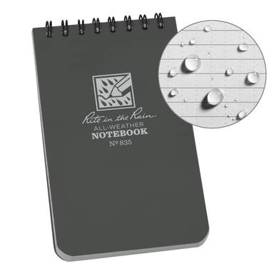 Rite In The Rain Weatherproof Top Spiral Notebook, 3" x 5", Gray Cover, Universal Pattern (No. 835) Gray