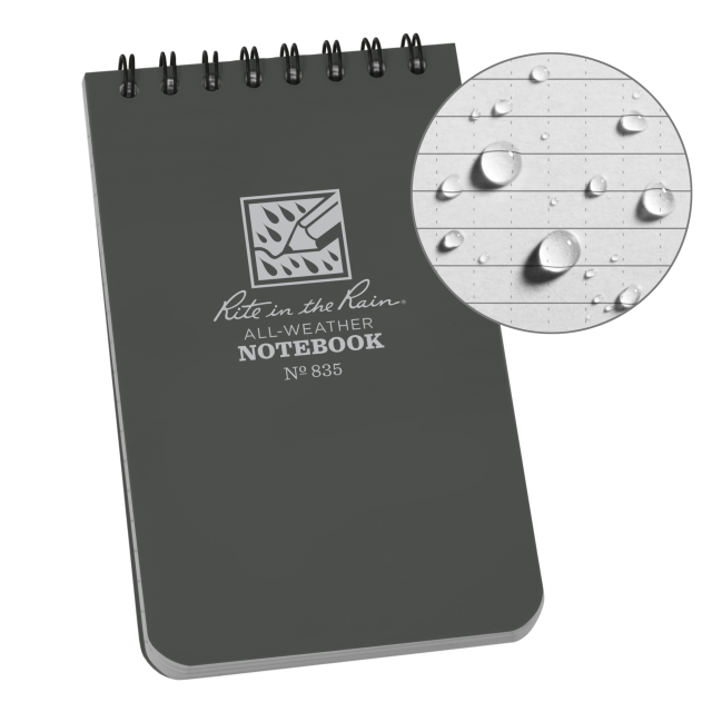 Rite In The Rain Weatherproof Top Spiral Notebook, 3" x 5", Gray Cover, Universal Pattern (No. 835) Gray