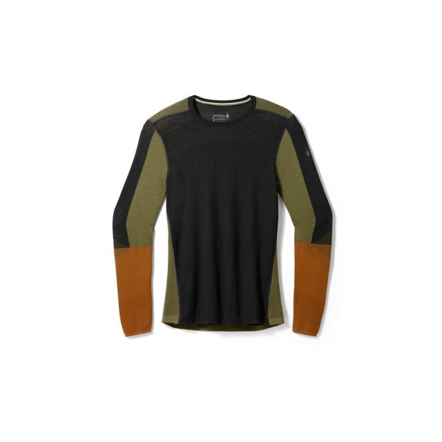 Smartwool Men's Intraknit Thermal Merino Base Layer Colorblock Crew Black-Winter Moss